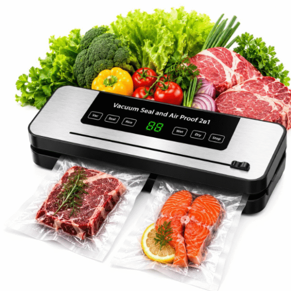 Автоматичний вакууматор 2в1 Vacuum Seal для сухих і вологих продуктів, 65 кПа з LED-дисплеємдо 30 см, сріблястий